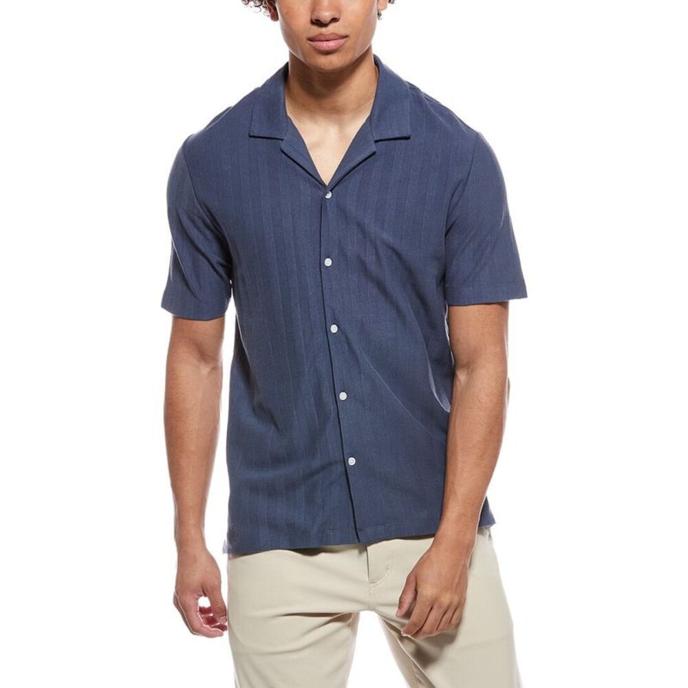Truth Mens  Textured Cuban Shirt, Blue
